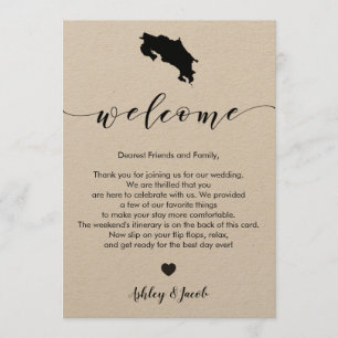 Carta de bienvenida de Costa Rica Boda y tarjeta t