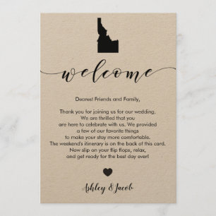 Carta de bienvenida de Idaho Boda y tarjeta tinera