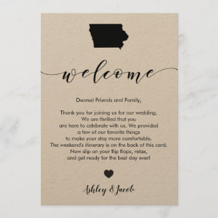 Carta de bienvenida de Iowa Boda y tarjeta tinerar