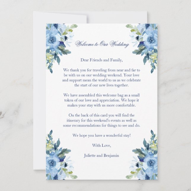 Carta de bienvenida de Juliette Blue Boda e Itiner (Anverso)