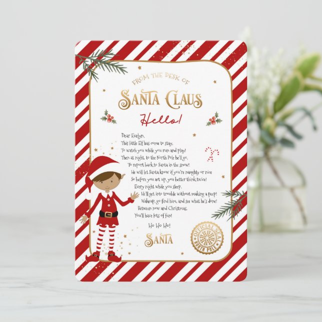 Carta de bienvenida de llegada del elfo por primer (Anverso de pie)