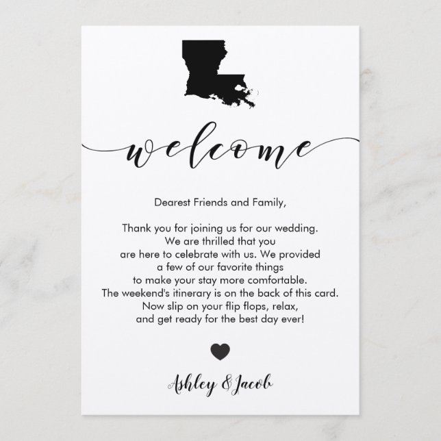 Carta de bienvenida de Louisiana Boda y tarjeta ti (Anverso)