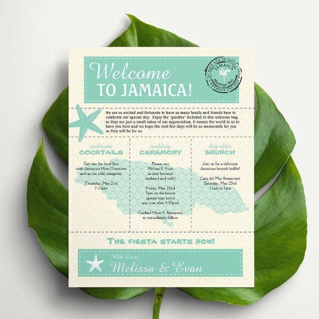 Carta de bienvenida de Mint Green Jamaica Boda (Subido por el creador)