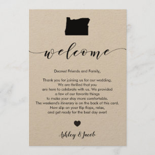 Carta de bienvenida de Oregon Boda y tarjeta tiner