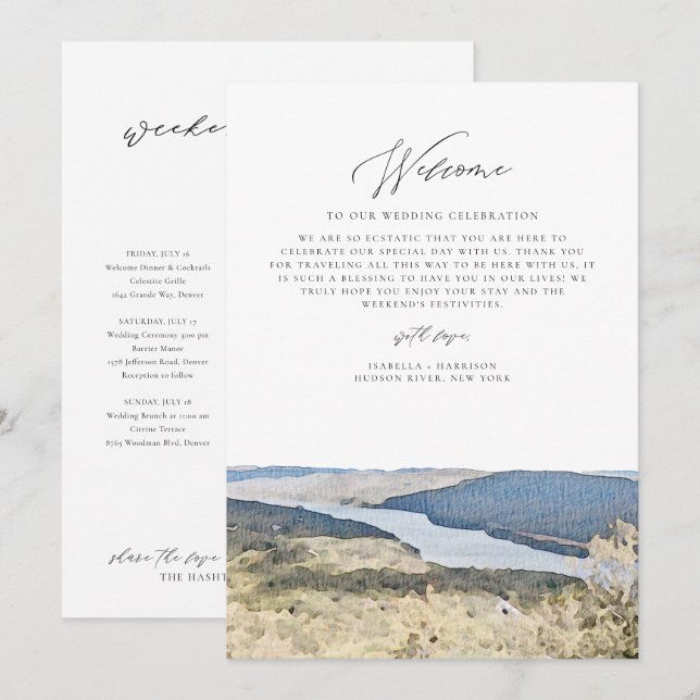Carta de bienvenida de RÍO HUDSON Tarjeta Boda de  (Anverso / Reverso)
