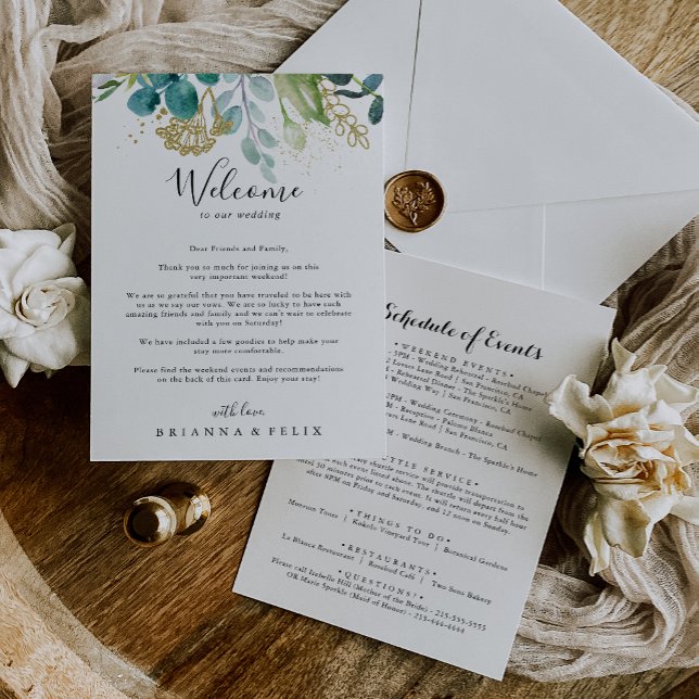 Carta de bienvenida Gold Floral Tropical Green Bod (Subido por el creador)