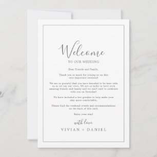 Carta de bienvenida mínima de Boda plateado e tine