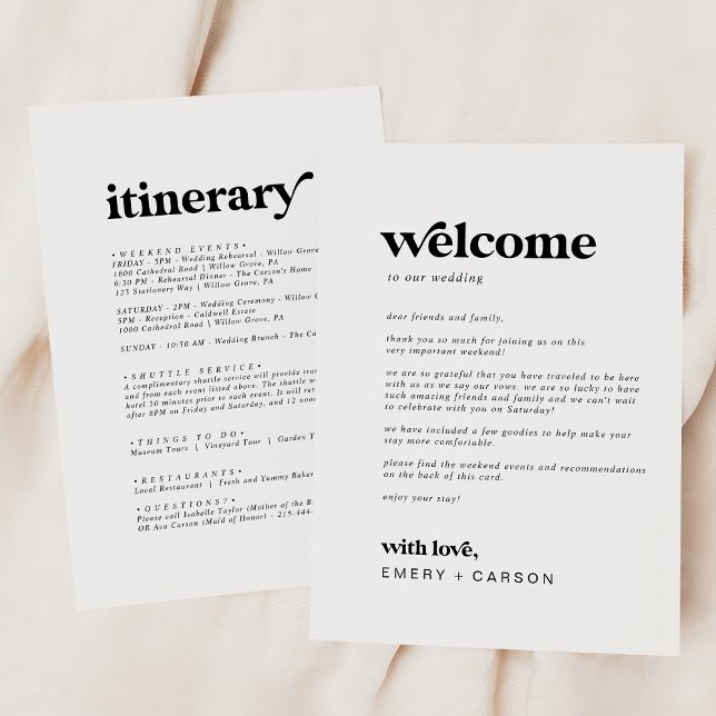 Carta de bienvenida moderna de Boda negro e tinera (Subido por el creador)