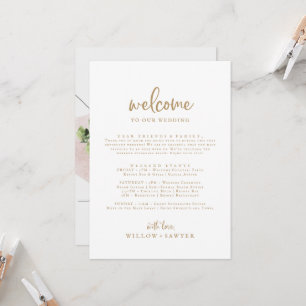 Carta de bienvenida Rustic Gold Script Itinerario 