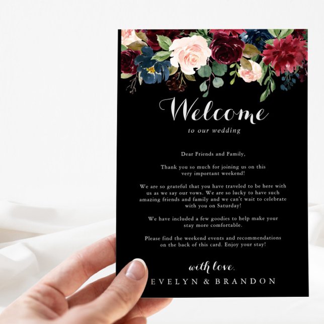 Carta de bienvenida rústica del Boda botánico negr (Subido por el creador)