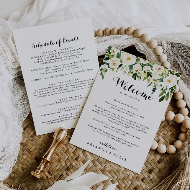 Carta de bienvenida verde Boda floral blanca (Subido por el creador)