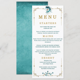 Carta de boda Verde azulada y tarjetas de oro