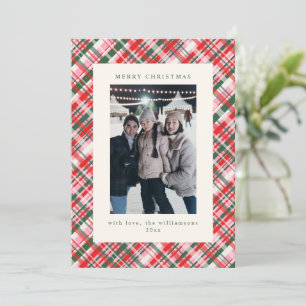 Carta de Foto de Navidad con Cuadros Rosas y Verde