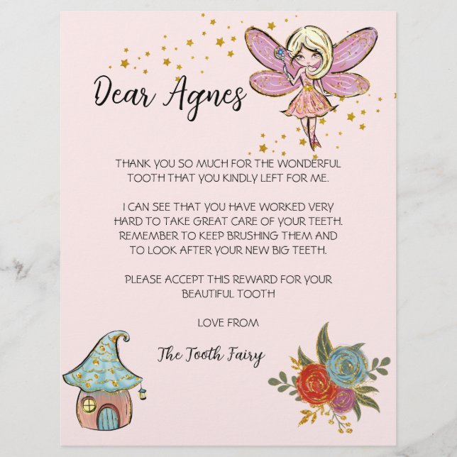 Carta de hadas dental, tarjeta de hadas dental per (Anverso)