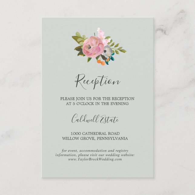 Carta de inserción de la recepción de boda floral  (Anverso)