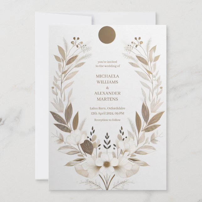 carta de invitación de boda simple con flores (Anverso)