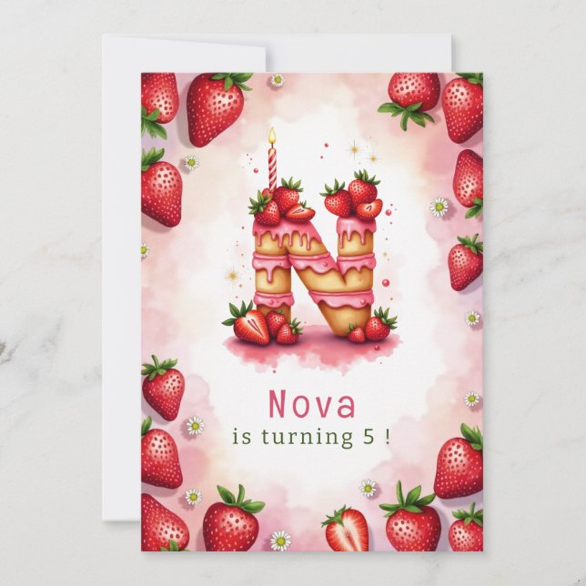 Carta De Invitación De Cumpleaños De Fresa N Tema  (Anverso)