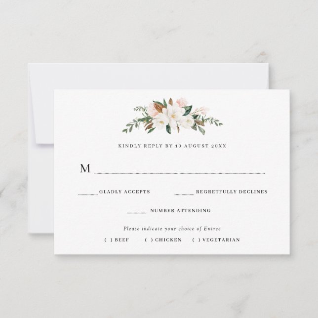 carta de magnolia floral elección de comida RSVP (Anverso)