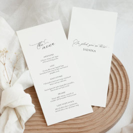 Carta de menú boda moderna con nombre de invitado