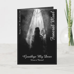 Carta de menú de comidas funerales en la luz