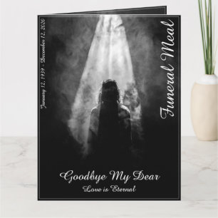 Carta de menú de comidas funerales en la luz