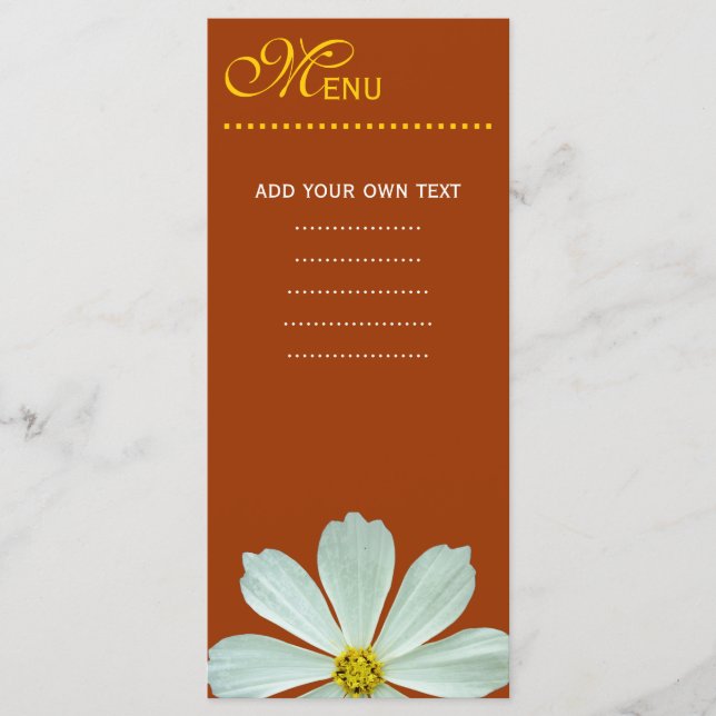 Carta de menú de la cena. flor de margarita blanca (Anverso)