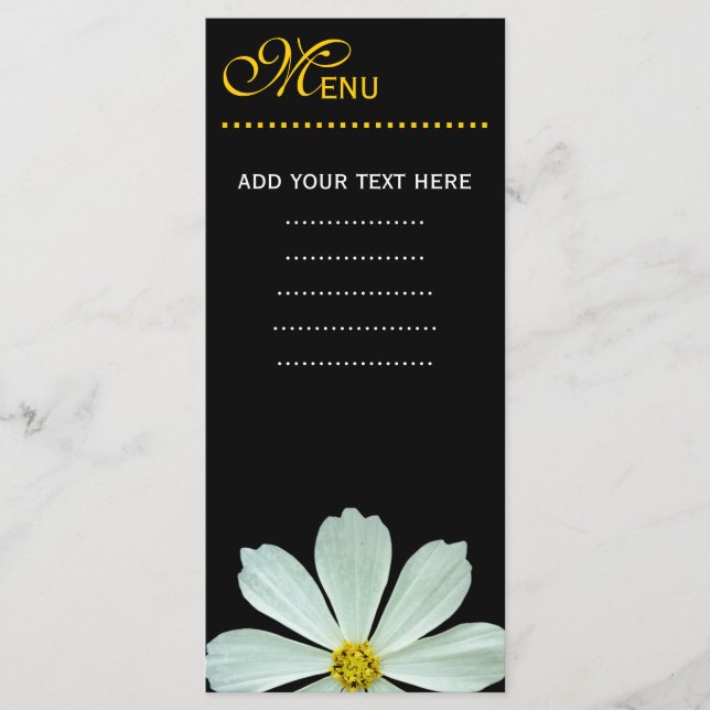 Carta de menú de la cena. flor de margarita blanca (Anverso)