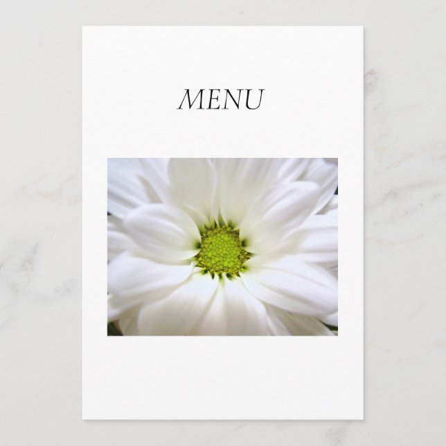 Carta de menú de la cena. flor de margarita blanca (Anverso)