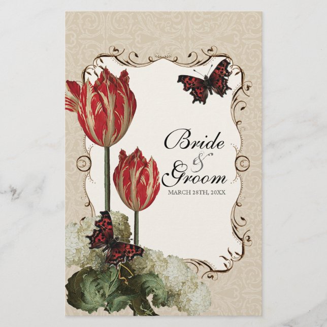 Carta de menú de la cena - Tan n Cream Red Tulip D (Anverso)