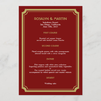 Carta de menú de terciopelo rojo art deco retro