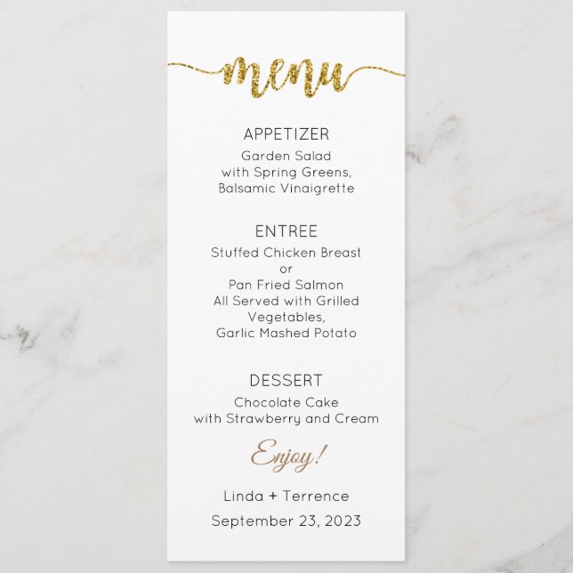 Carta de menú, menú Boda, cena, almuerzo (Anverso)