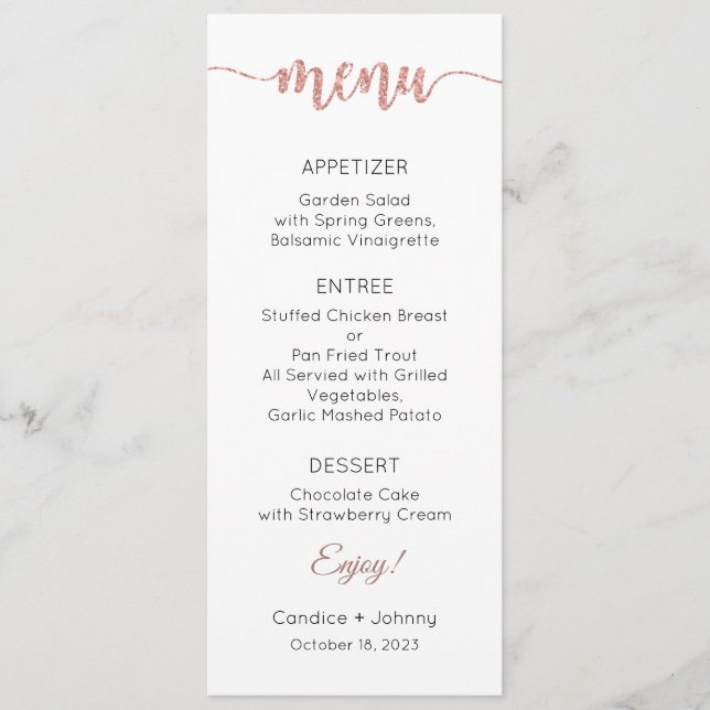 Carta de menú, menú Boda, cena, almuerzo (Anverso)