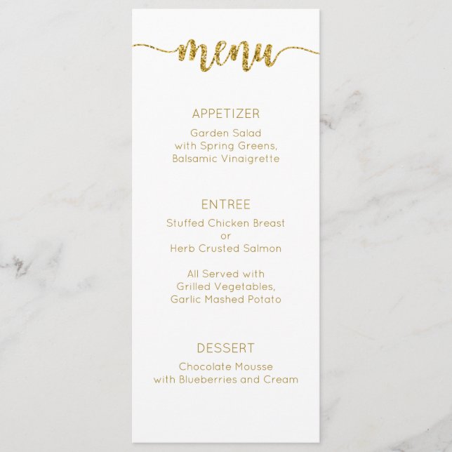 Carta de menú, menú Boda, cena, almuerzo (Anverso)