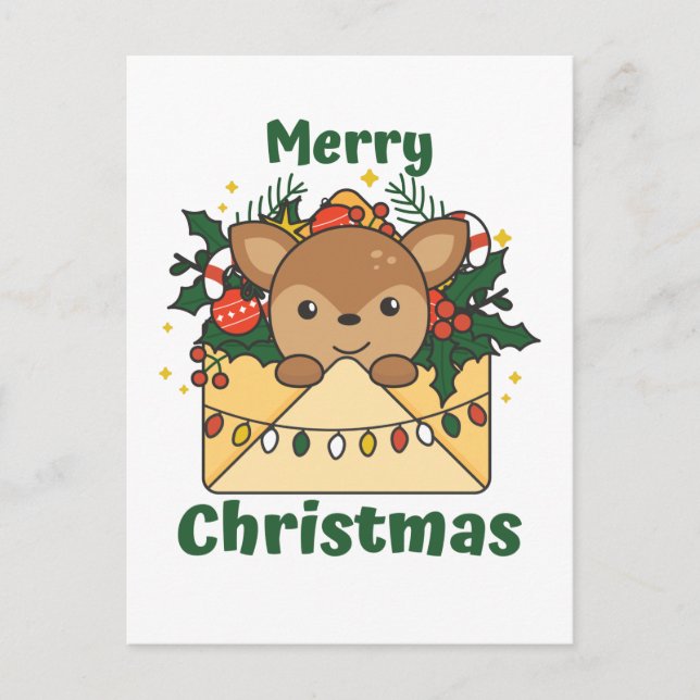 Carta de Navidad de Ciervos Animales de Invierno C (Anverso)
