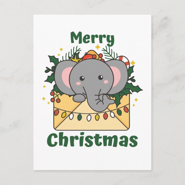 Carta de Navidad de Elefante Animales de Invierno  (Anverso)
