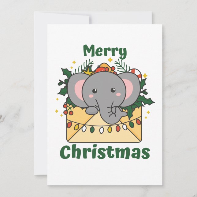Carta de Navidad de Elefante Animales de Invierno  (Anverso)