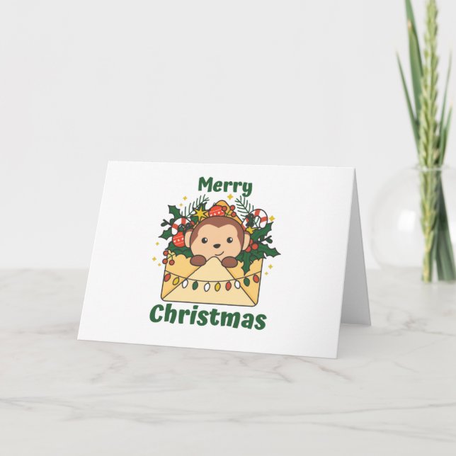 Carta de Navidad de Mono Animales de Invierno Mono (Anverso)