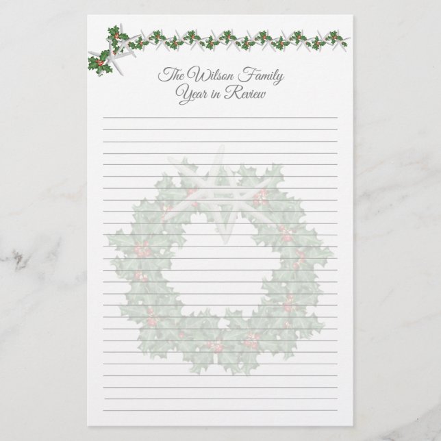 Carta de Navidad familiar con papel rayado de estr (Anverso)