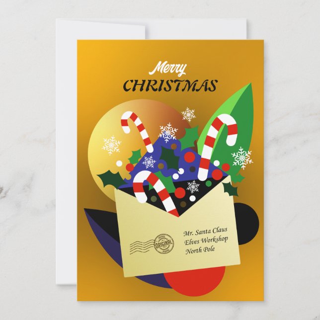 Carta de Navidades de oro a la tarjeta de vacacion (Anverso)
