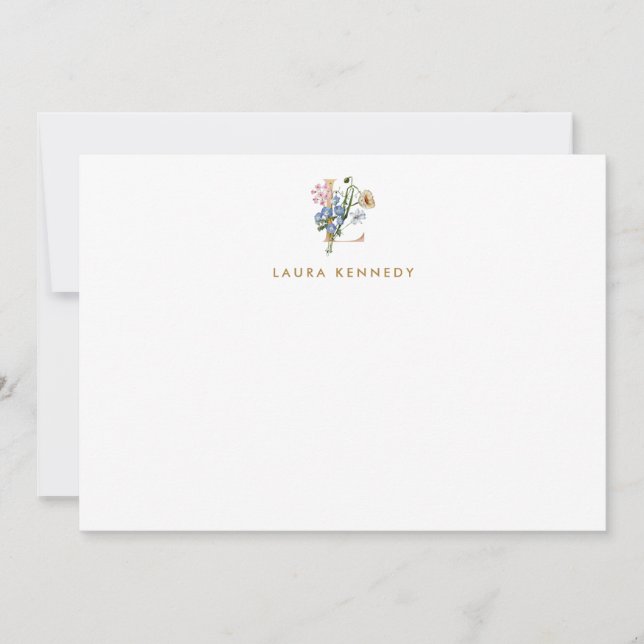 Carta de oro de Monograma floral Tarjeta de nota L (Anverso)