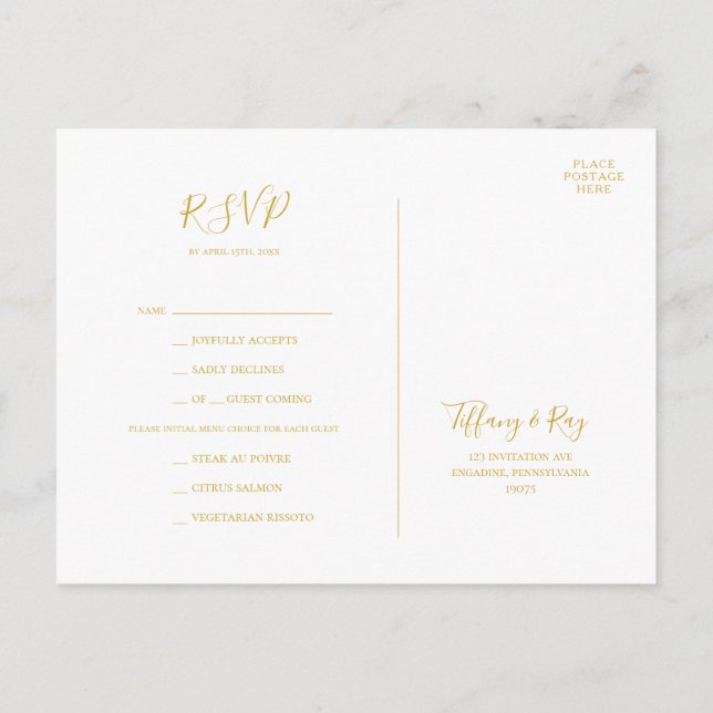 Carta de oro sencilla y elegante Tarjeta RSVP (Reverso)