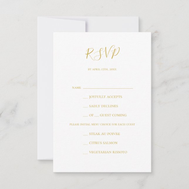 Carta de oro sencilla y elegante Tarjeta RSVP (Anverso)