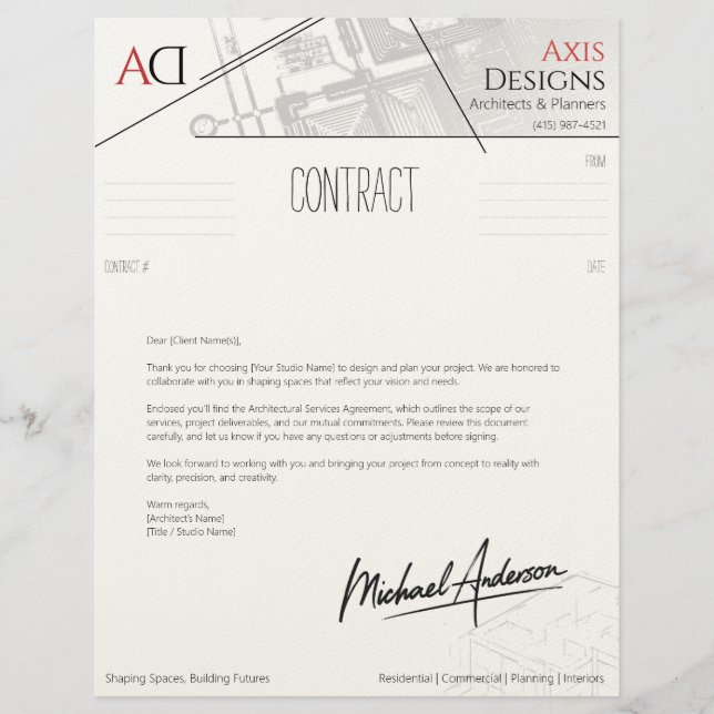 Carta de portada de contrato de arquitecto con Blu (Anverso)
