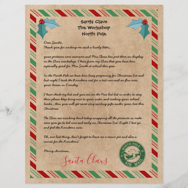 Carta de Santa Claus en la plantilla del Polo Nort (Frente)
