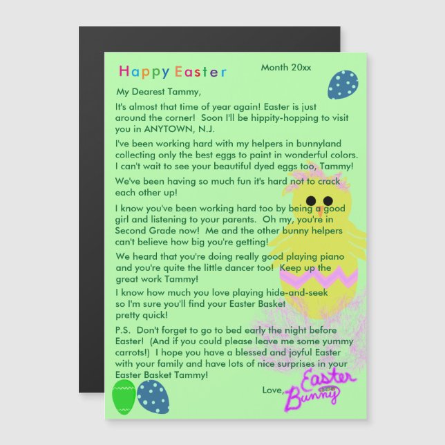 Carta del conejo de Pascua huevo de pollito rosa a (Anverso/Reverso)