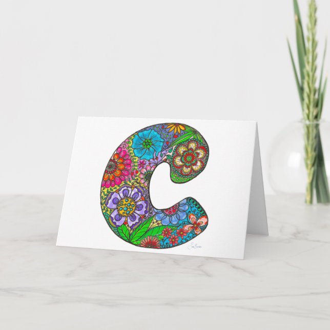 Carta floral con tarjeta C - de las obras de arte  (Anverso)
