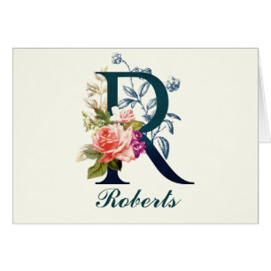Carta floral de moda Monograma R Tarjetas de nota