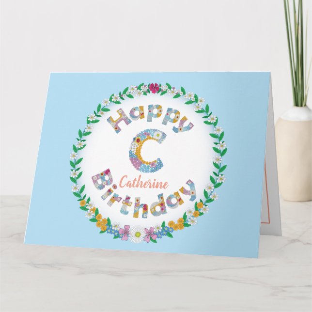 Carta floral Monograma C Tarjeta de cumpleaños per (Anverso)