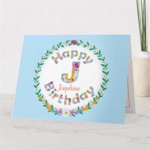 Carta floral Monograma J Tarjeta de cumpleaños per