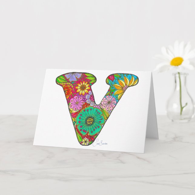 Carta floral V Tarjeta de felicitación - En blanco (Planta pequeña)
